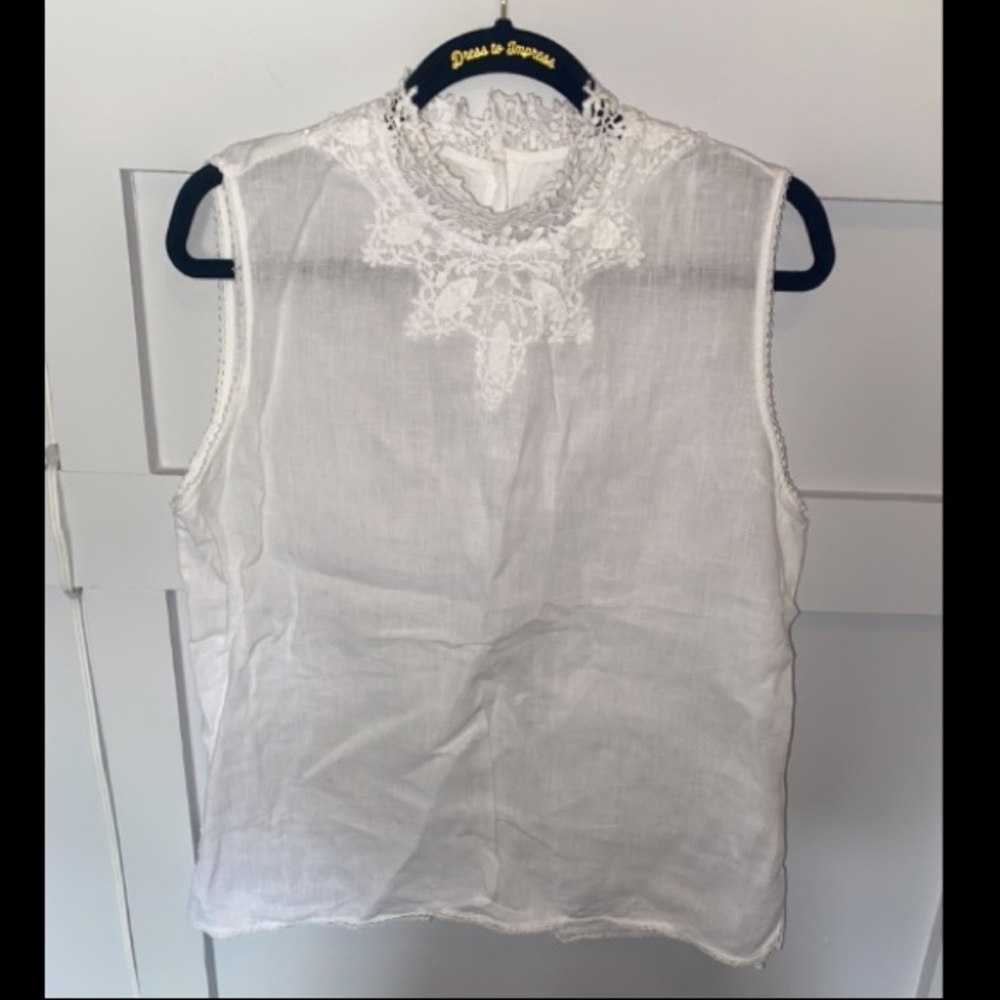Zara Linen Crochet Lace Mock Neck Top Ivory M L - Picture 6 of 11